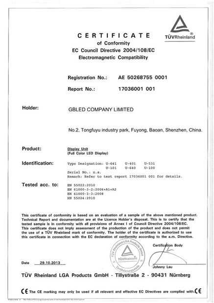 Chiny GBLED company Ltd. Certyfikaty